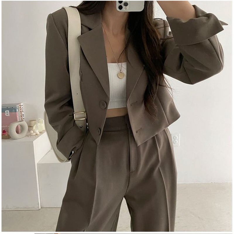 V-neck blazer jaket wanita terbaru korean style + Celana panjang wanita import Korean style loose dan celana lebar kaki kasual  high waist