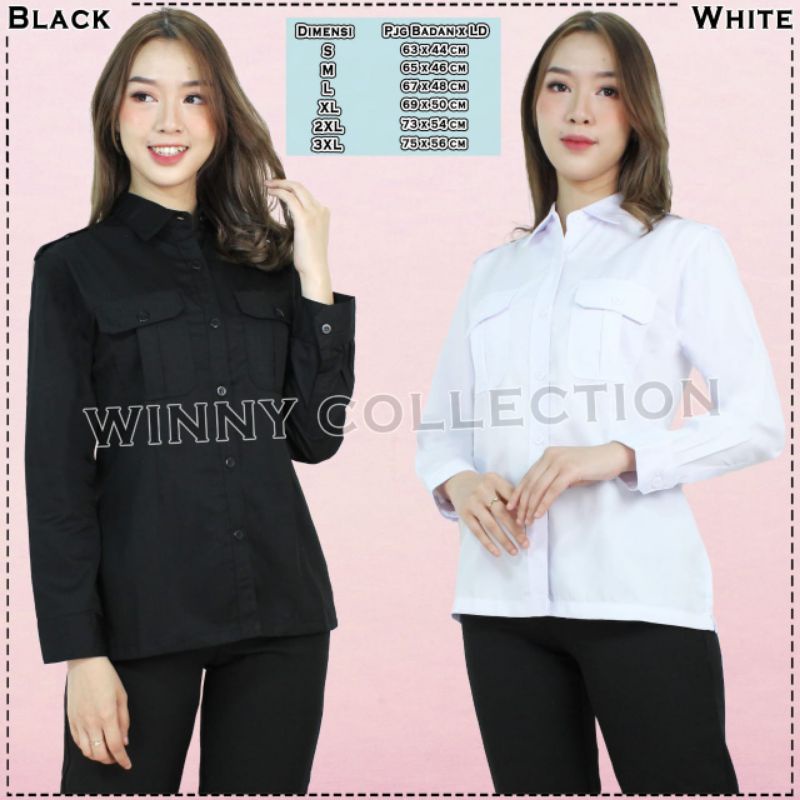 Kemeja seragam kerja drill, baju kantor, kemeja kantor, PDH wanita, seragam pangkat wanita