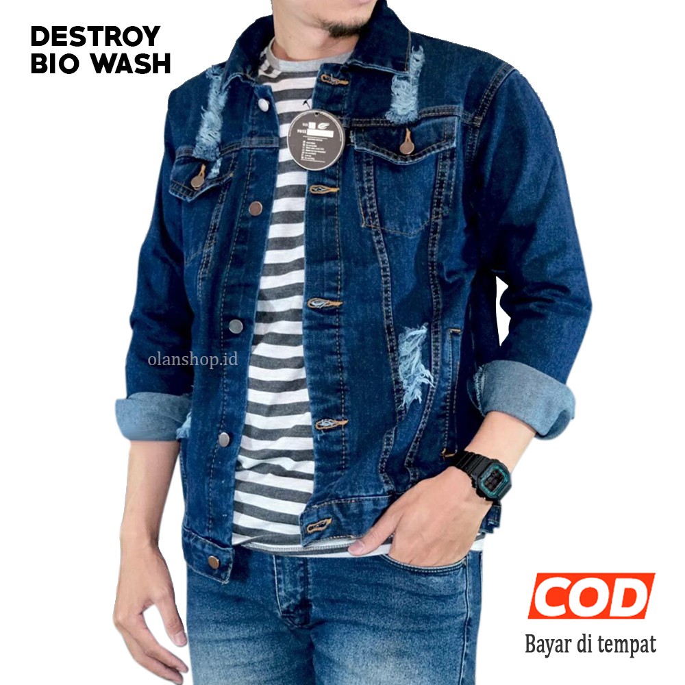  GAYA COWOK MODIS JAKET  JEANS  PRIA RIPPED DESTROY SOBEK  