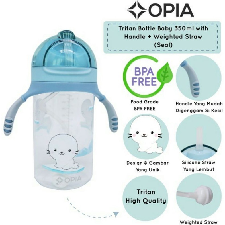 OPIA Tritan Bottle Baby Handle &amp; Weighted 350ml - Penguin / Butterfly / Seal / Whale Botol Minum Anak 350 ml