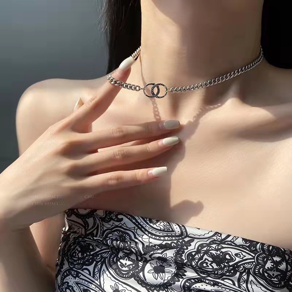 Kalung Rantai Klavikula Liontin Cincin Ganda Gaya punk Hip Hop Untuk unisex
