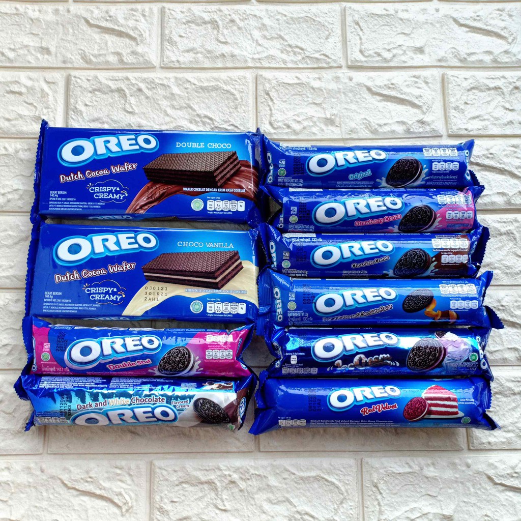 Oreo Blackpink Biskuit Roll Wafer Original Strawberry Coklat Peanut Kacang Ice Cream Blueberry Fizzy Orange Red Velvet Double Stuf Birthday Sprinkles Dutch Cocoa Double Choco Vanilla Sandwich Kukis Cookies Anak