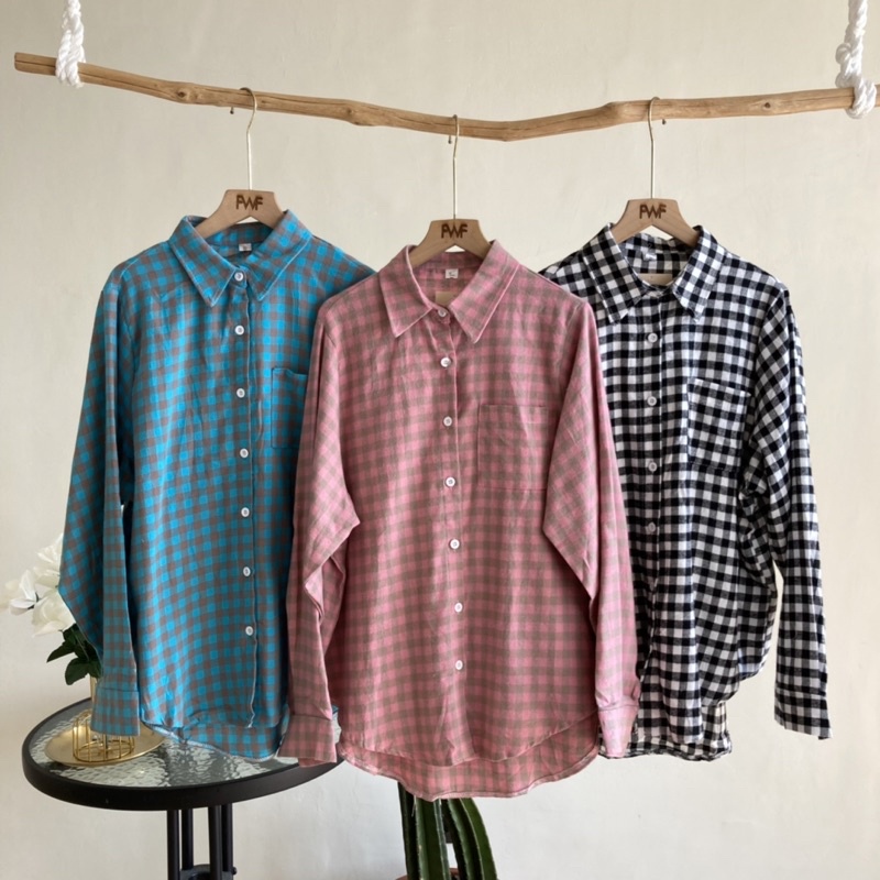 Novel Blouse Flannel / Baju Atasan Kemeja Wanita Import