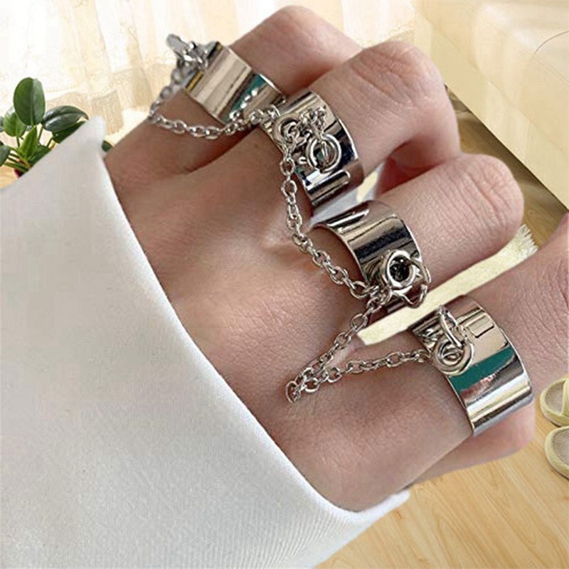 Cincin Rantai Multilayer Model Terbuka Bahan Alloy Gaya Punk Hip Hop Untuk Wanita