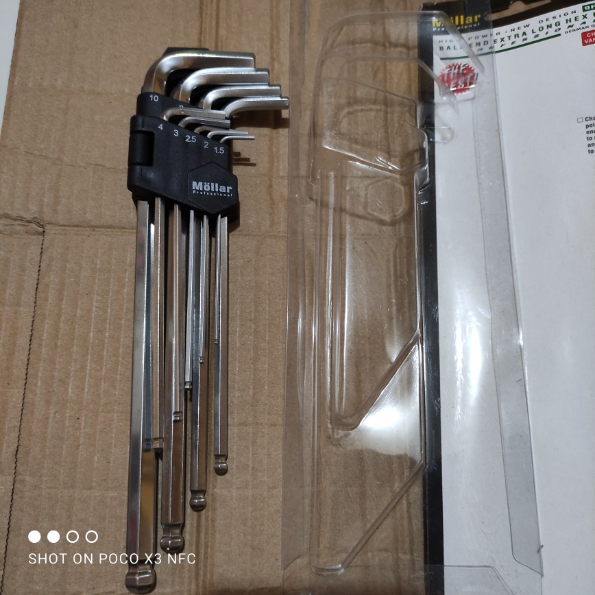 Kunci L Set Panjang 9 Pcs Mollar - Ball End Extra Long Hex Key