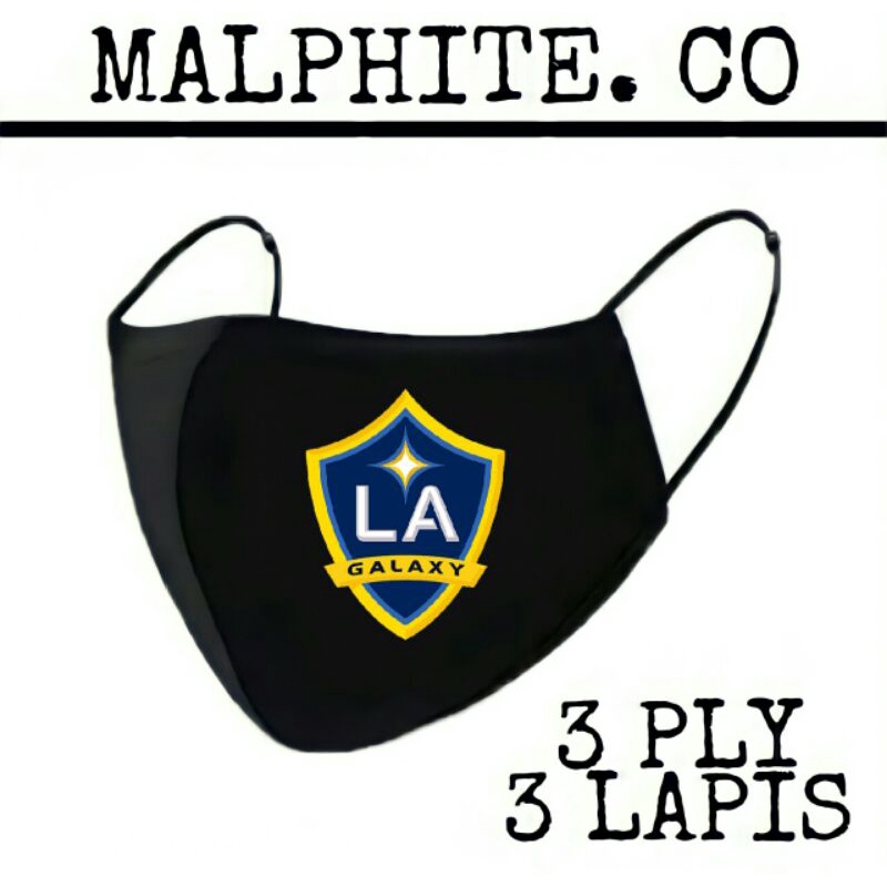 Masker Kain 3 Lapis 3 Ply Scuba Hijab Motif Logo Gambar Club Klub Bola LA GALAXY 3ply Hitam Earloop