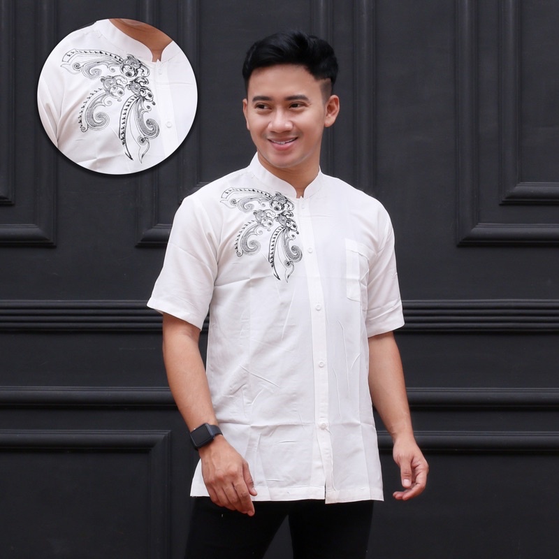 BAJU KOKO PUTIH LENGAN PENDEK / KOKO PUTIH BORDIR / KOKO DEWASA
