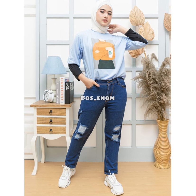 Free Ongkir Celana jeans wanita sobek medium blue lapis ala korea viral tiktok robek kekinian tiktok shop 2022 kekinian hijab sobek tidak terlihat ada lapisan furing murah celana jins high waist love imort celana jeans wanita ootd trend jens boyfriend