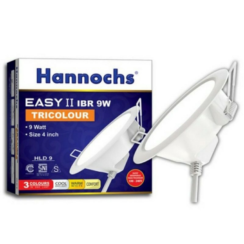 Hannochs Downlight 9w tricolour. 3 warna 9watt tricolor. inbow bulat tanam plavon IBR 9W