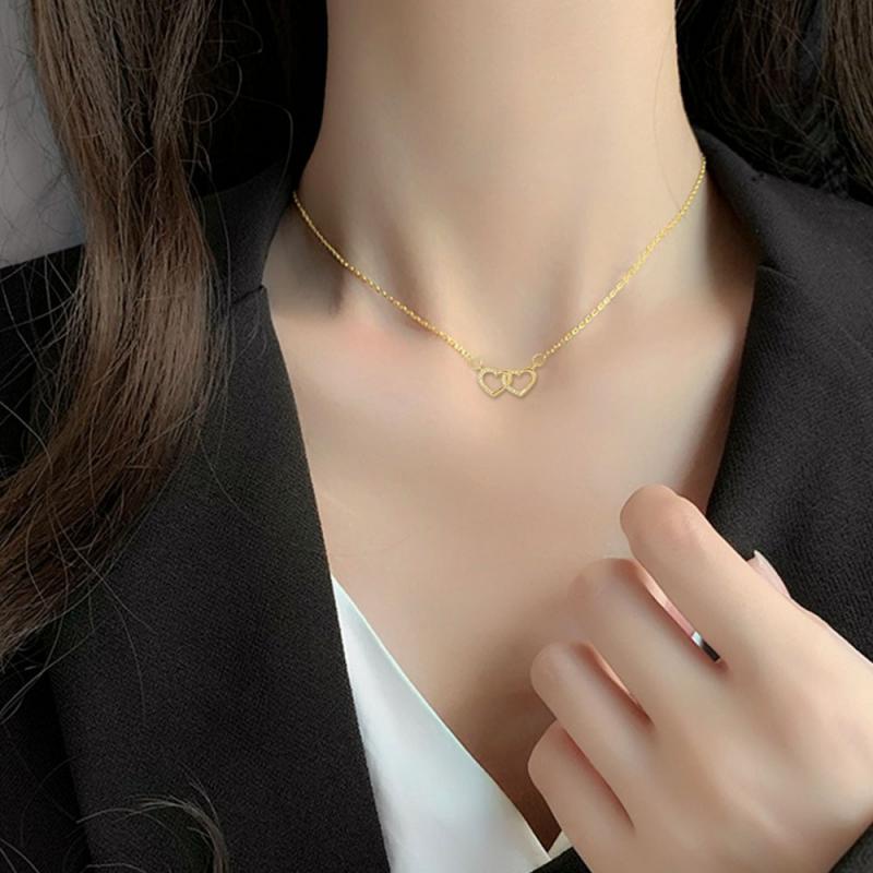 XiaoboACC Kalung Rantai Klavikula Bahan Titanium Steel Lapis Emas 18K Dengan Liontin Hati Ukuran Untuk Wanita - 38CM + 6CM