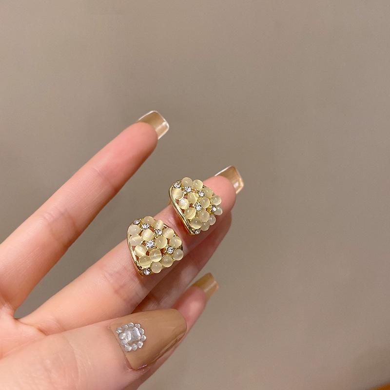 Anting Stud Opal Geometris Gaya Retro Perancis Untuk Wanita