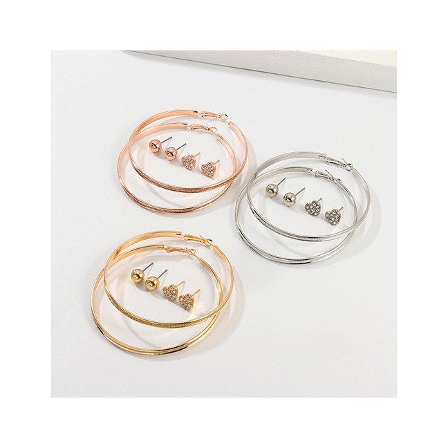 LRC Anting tusuk Fashion Golden Geometric Diamond Flower Earrings Set D76911