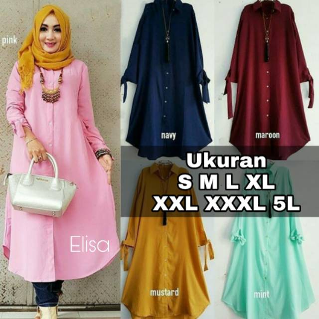 Elisa Long Tunik Big Size Ukuran Size S M L XL 2XL 3XL 4XL XXL XXXL  XXXXL 2L 3L 4L 5L  Tunik Wanita Jumbo Big Size Over Size