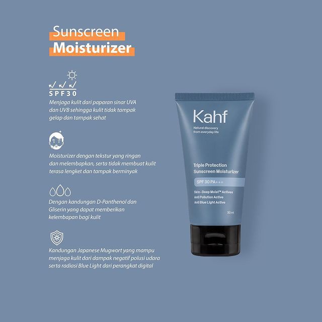 KAHF Triple Protection Sunscreen Moisturizer 30ml - Sunblock Pelembab Wajah Pria SPF 30 PA+++