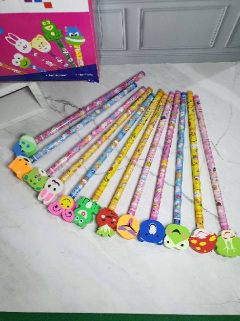 Pensil penghapus (1box=24set)/pensil unik/pensil stip/pensil hapusan/pensil set/pencil/pensil lucu-3