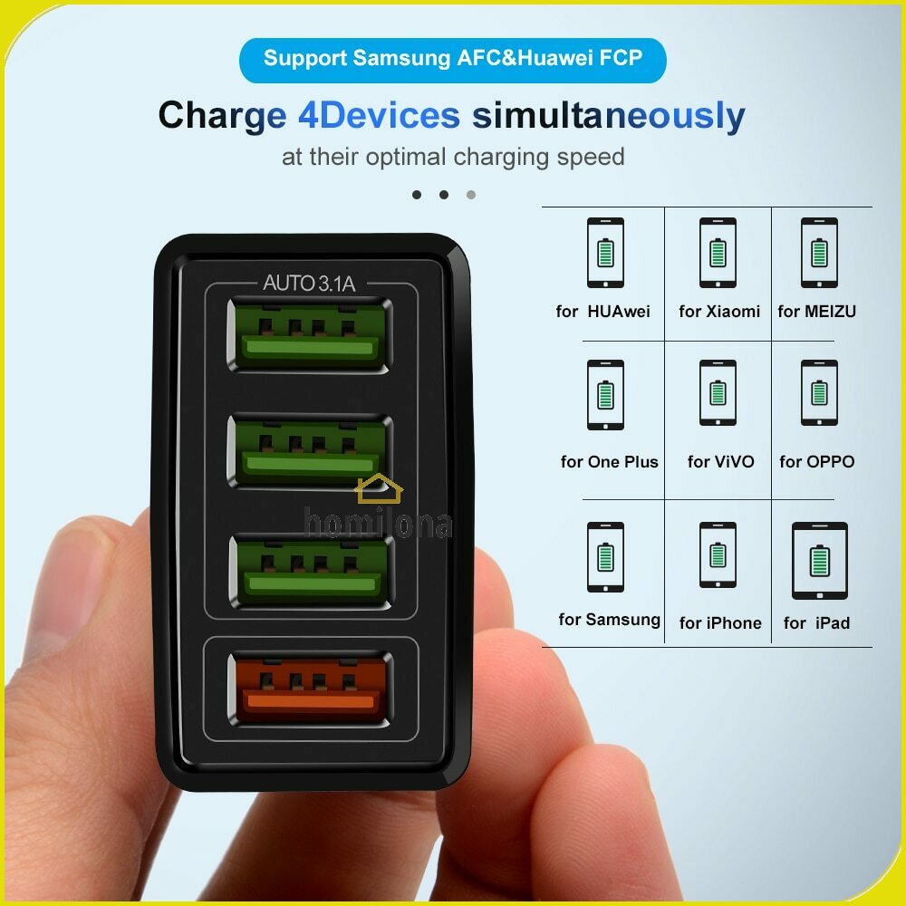 Charger USB Fast Charging QC 3.0 4 Port 48 W - OLAF BK-376 - Black White