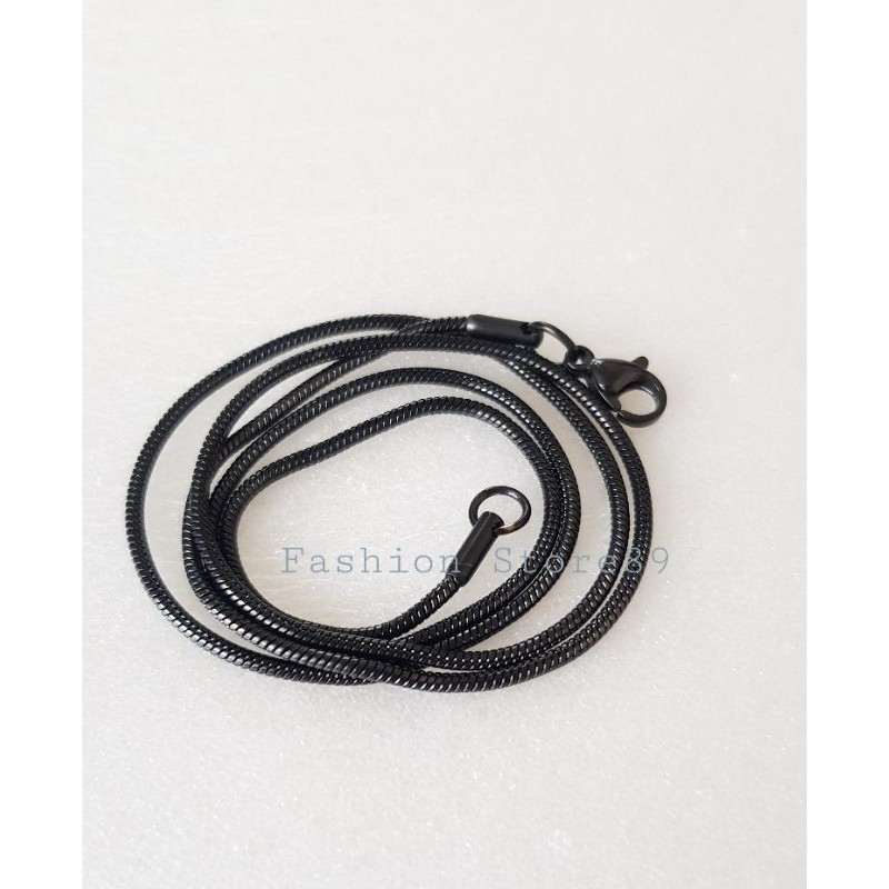 Kalung Titanium Black bulat kotak panjang 45cm 50cm 60cm hitam kualitas terjamin antikarat Selamanya