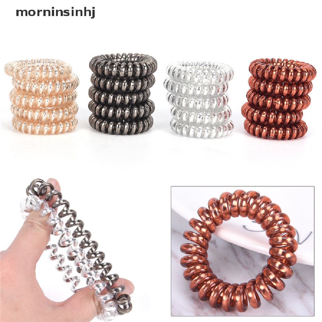 Mornin 1pc / 5pcs Ikat Rambut Spiral Elastis Untuk Wanita