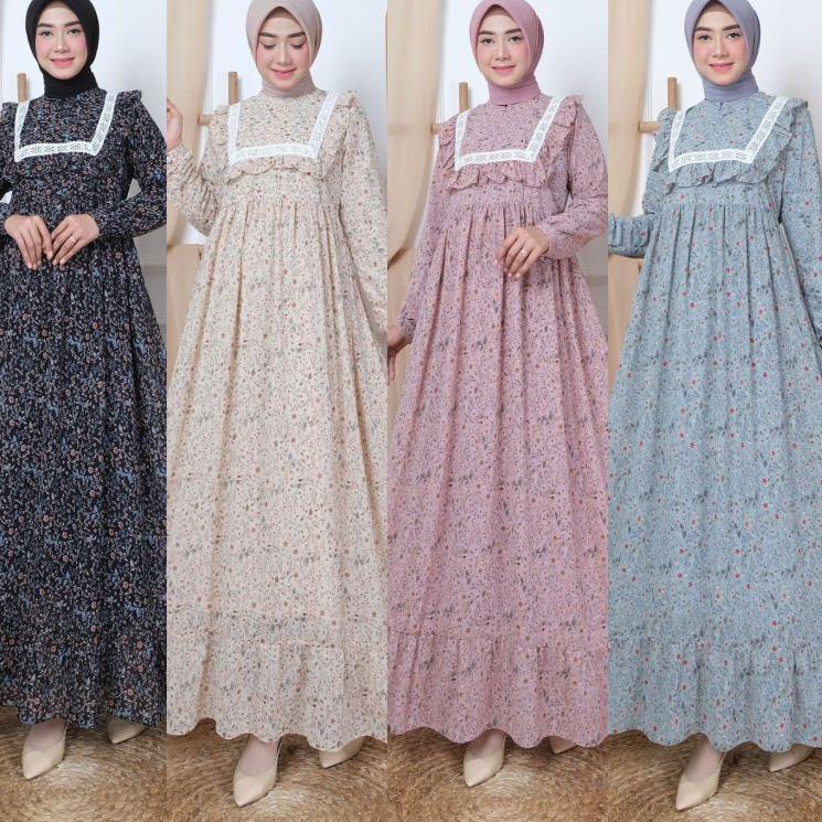 [OM.21Jl22q] GamisBahan Seruty Babydoll Motif Bunga Kecil Serian 4AZ