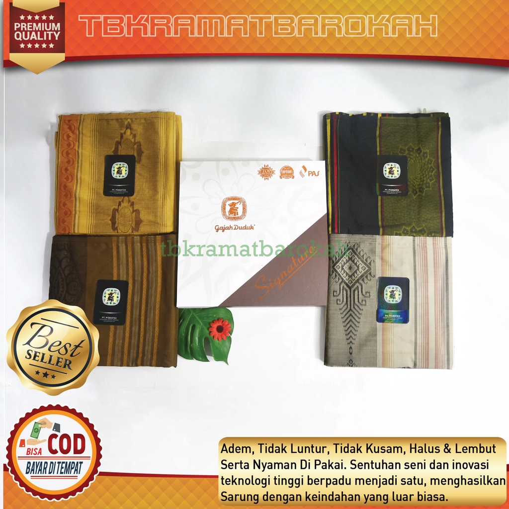 Kain Sarung Tenun Gajah Duduk Signature Motif Alat Sholat Hitam Putih Super Premium Kain Pria Grosir