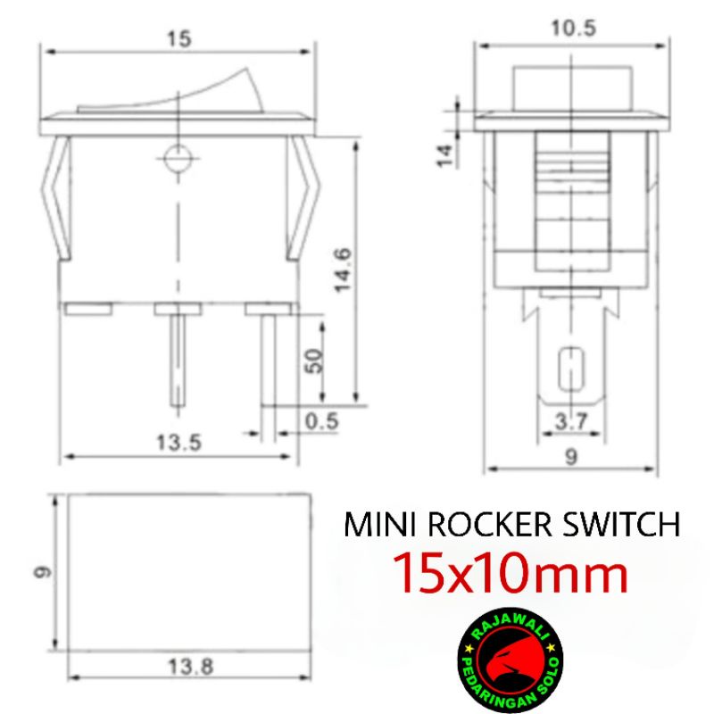 SAKLAR ON OFF MINI 15x10mm ROCKER SWITCH AC DC