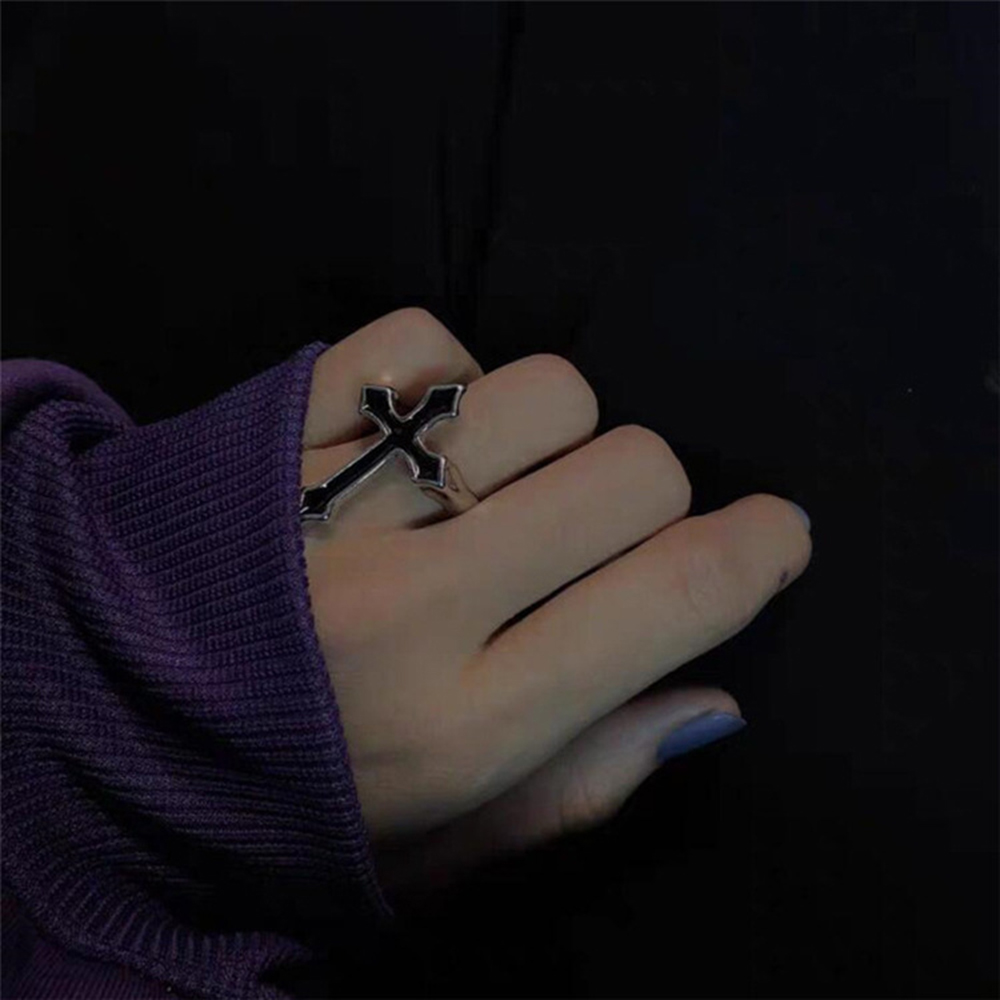 【COD Tangding】Adjustable Personality Retro Opening Cross Men's Index Finger Punk Style Domineering Ring