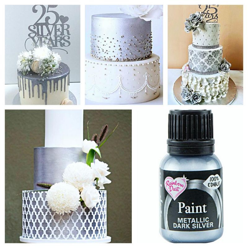 

25 g rainbow dust paint metalic dark silver edible silver powder food coloring fondant lustre dust