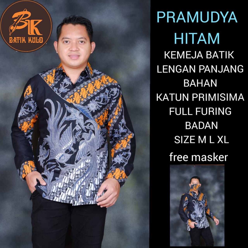 Kemeja batik lengan panjang warna hitam terbaru 2022 / batik pria terbaru warna hitam bahan katun halus full furing / baju batik peta warna hitam / kemeja batik pria lengan panjang premium / batik pria terbaru PRAMUDYA HITAM