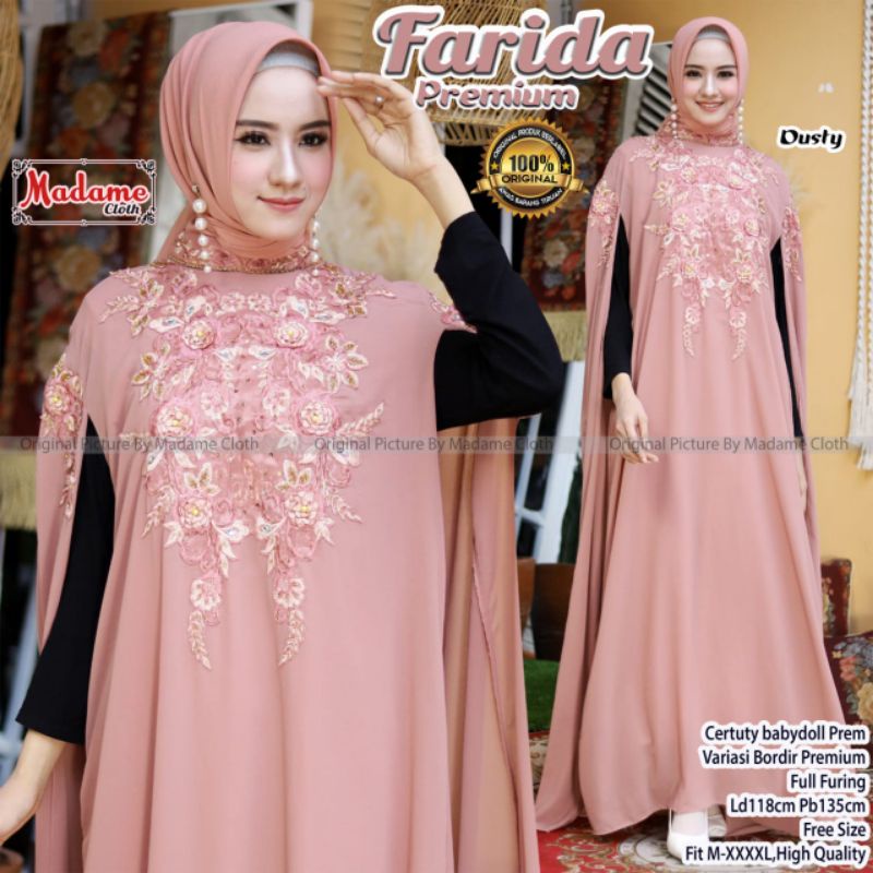 farida kaftan premium / kaftan elegan / kaftan mewah simpel / dress polos mewah