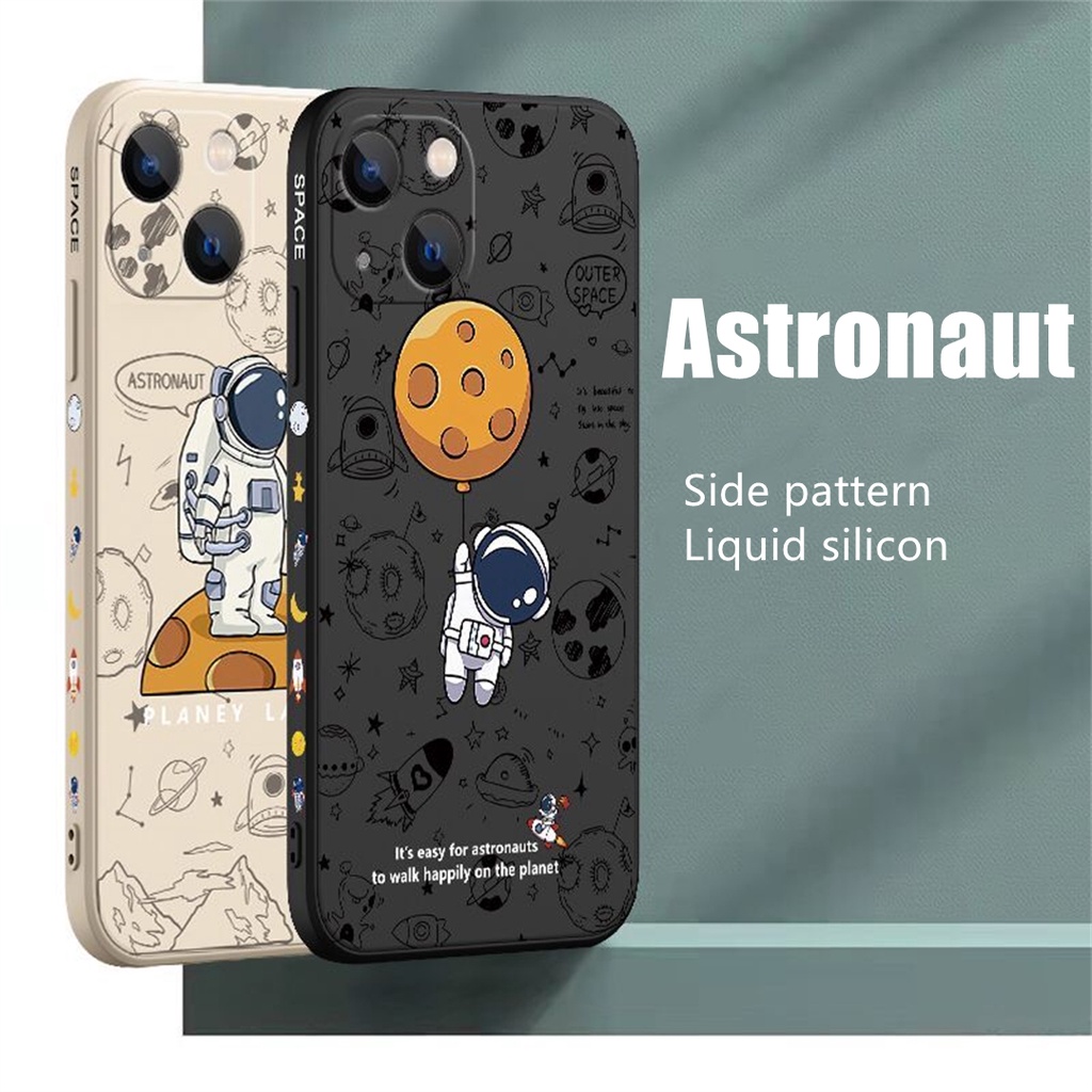 Astronaut square case iphone 13 12 11 pro max Xs max XR 7 8 plus se2020 anti-fall soft casing iphone  soft silicone case