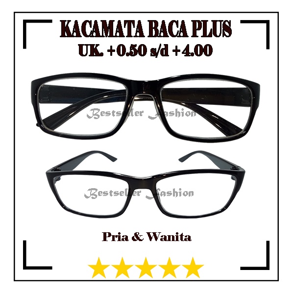 Kacamata Baca Plus (+) ukuran +0.50 sampai +4.00 Bingkai Hitam Kaca Mata Rabun Dekat Untuk Pria dan Wanita Unisex NOCASE