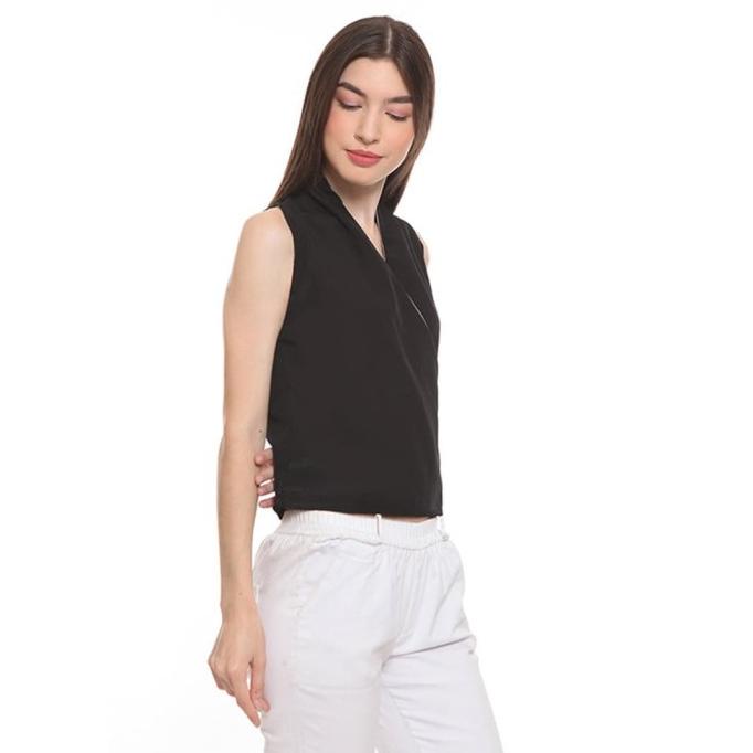 TANK TOP WANITA BASIX - DANIZA SLEEVELESS BLOUSE BLACK - TANK TOP HITAM V-NECK TANKTOP WANITA