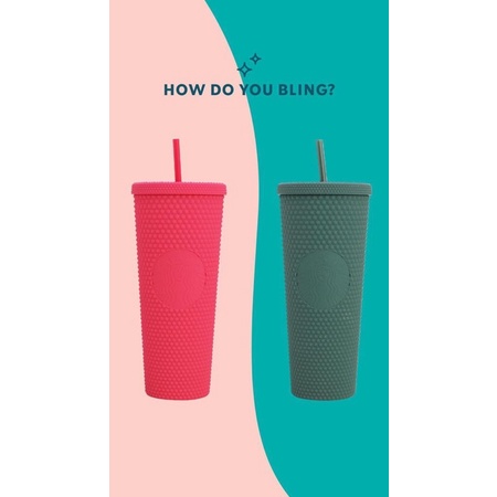 Starbucks studded tumbler pink silver ruby, stud sip with bling bucks