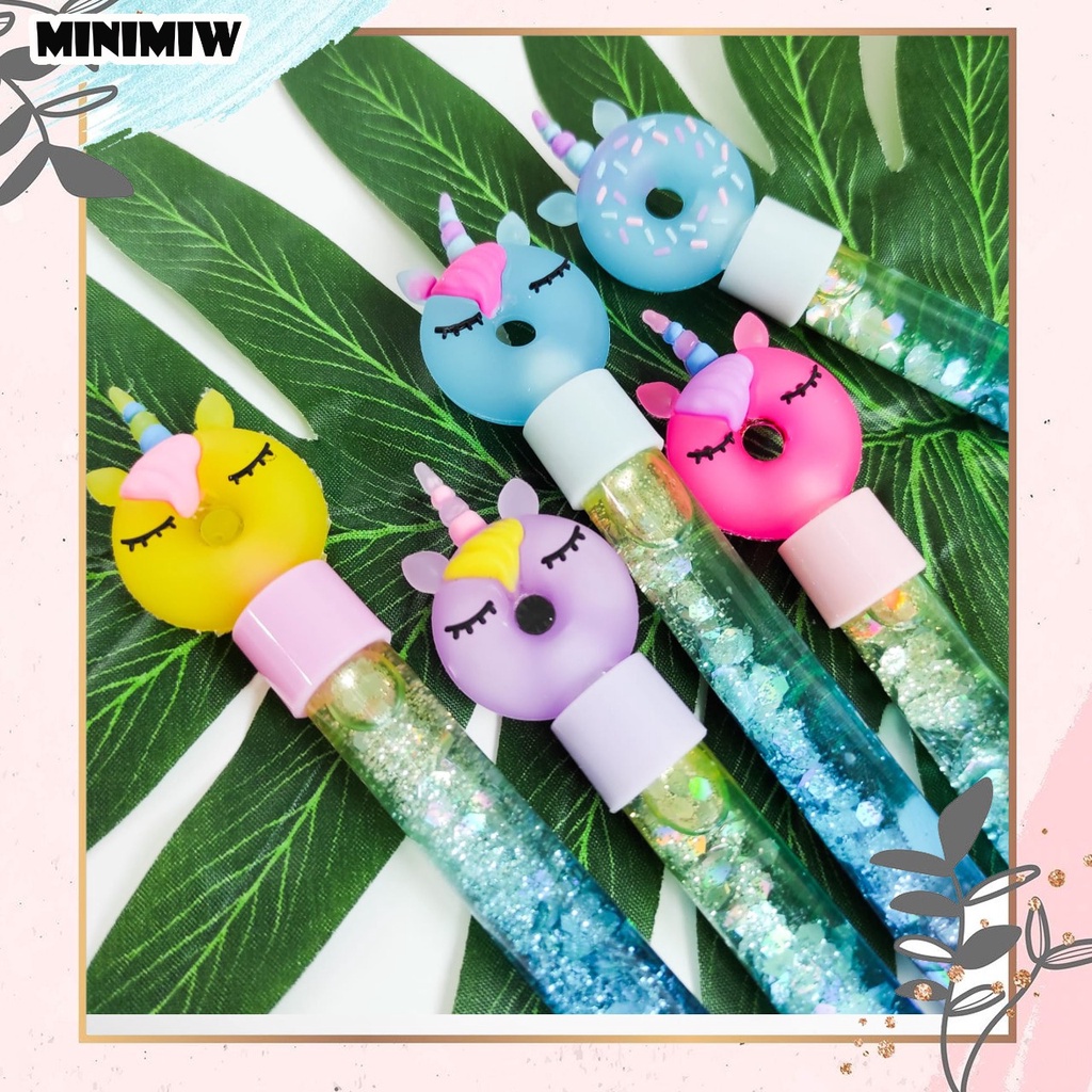 PEN GLITTER DONAT UNICORN LUCU GEL PEN KARAKTER KUDA PONI PULPEN PENA BOLPEN