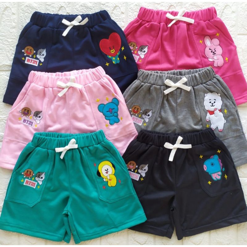 celana pendek anak perempuan bordir BT21 BTS bts