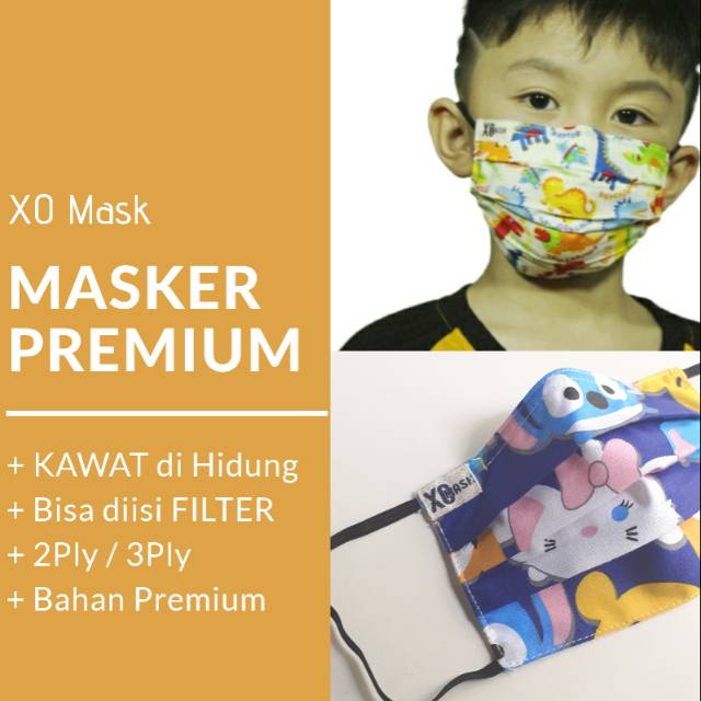 Masker Anak XO Premium - Masker Anak Kawat Hidung - Masker Anak Hijab - Masker Anak Motif lucu