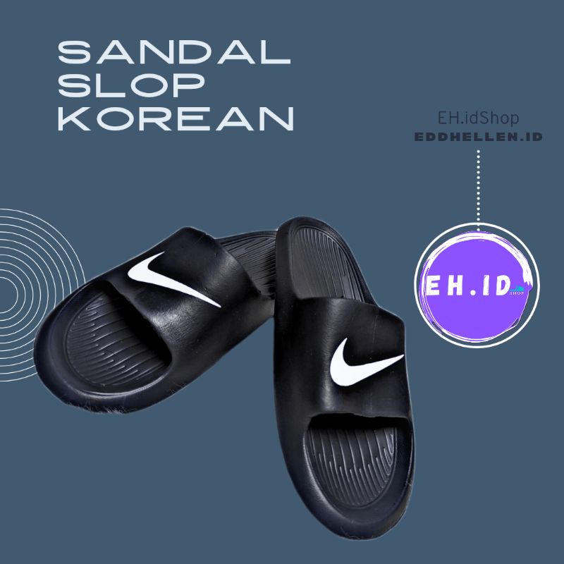 SANDAL PRIA KOREA HITAM NIKE SLIP ON | SANDAL SLOP PRIA ANTI SLIP