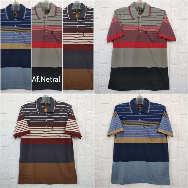 kaos kerah saku Zero salur premium stripe motif baru allsize