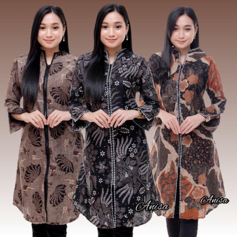 Terlaris Atasan Batik / Tunik Batik Kantor Traditional Butik Zipper Depan y9AlaEkHpR0K69R