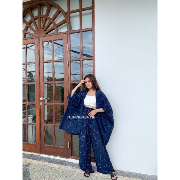 Setelan Cardigan Kulot Worm / Set Auter Pantai | Setcel Hijaber | Setelan Wanita Cacing-Navy