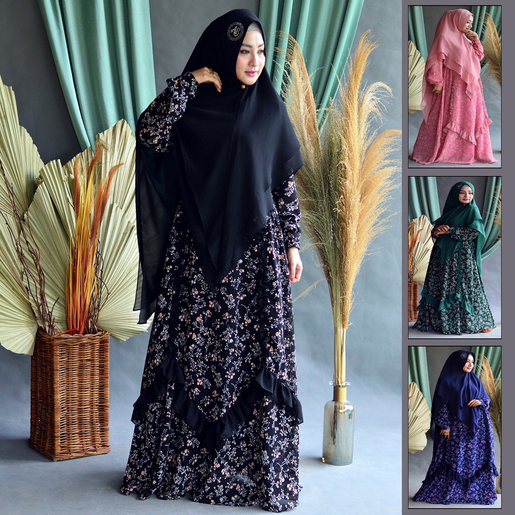 GAMIS MODERN SYARI CERUTY PRINTING HITAM