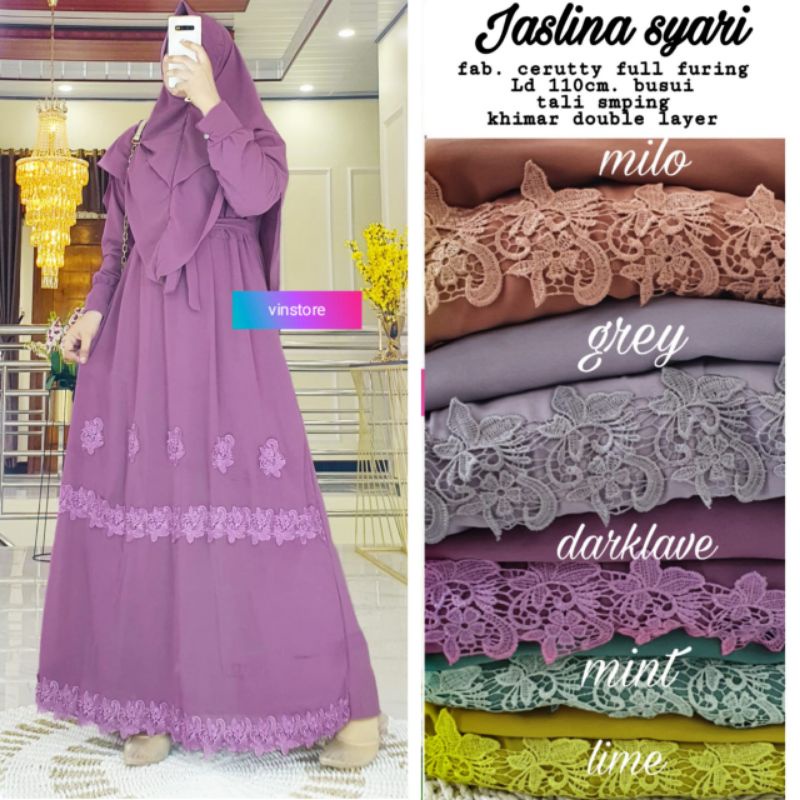 JASLINA SYARI ORIGINAL PRODUK BY VINSTORE BAJU GAMIS SET