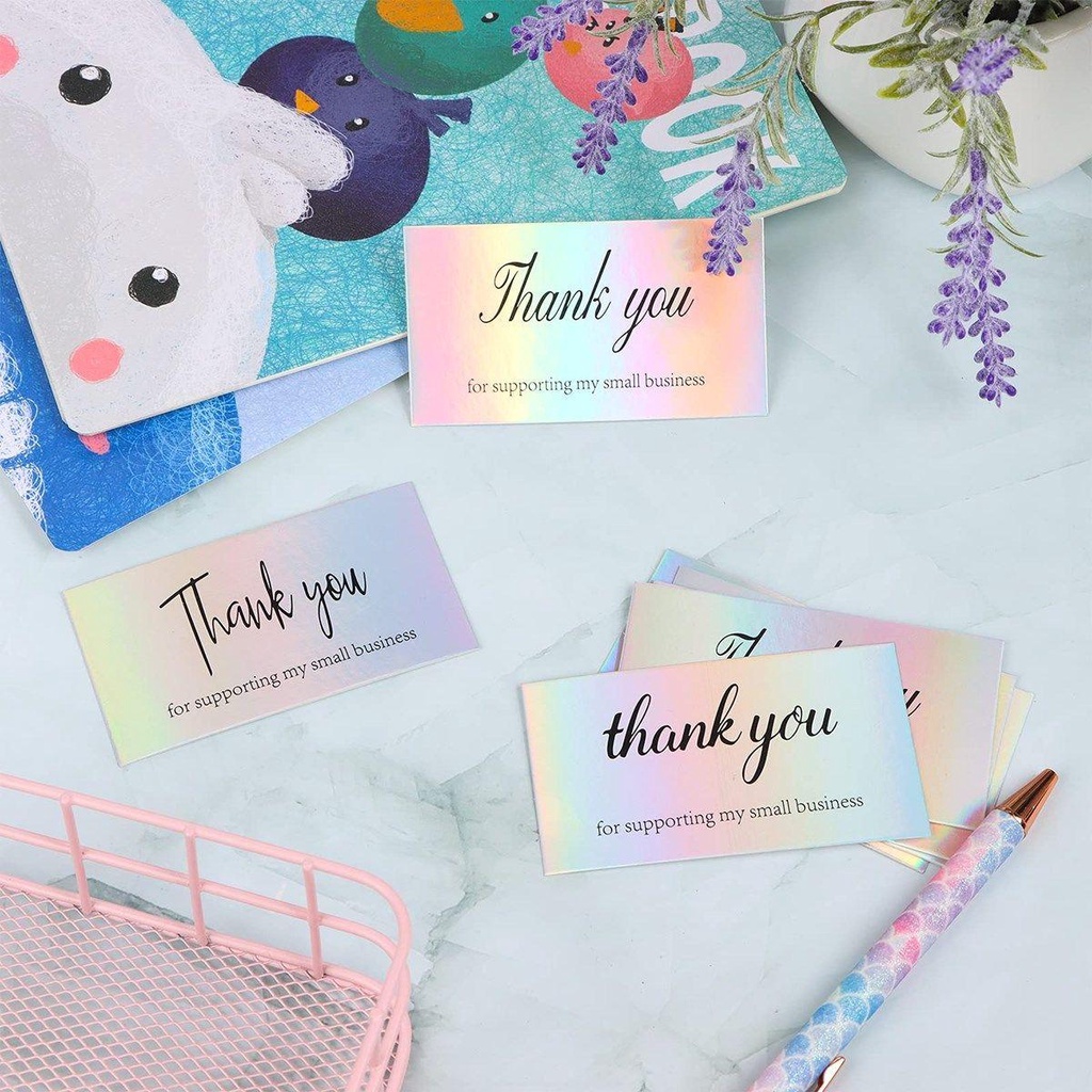 Chookyy 50pcs Thank You Card Greeting Postcard Kartu Ucapan Syukur Hologram Laser