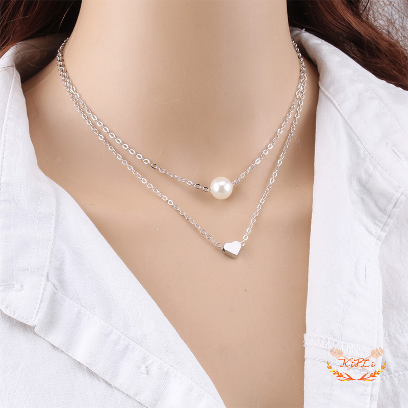 Kalung Rantai,Klavikula Pendek Multilayer,Aksen Mutiara Ganda,Untuk Hadiah Ulang Tahun Wanita