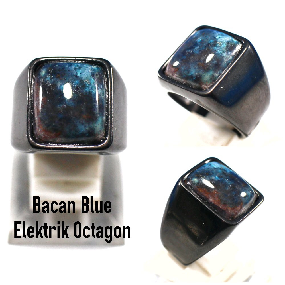 CINCIN BATU AKIK NATURAL BACAN DOKO BLUE ELEKTRIK OCTAGON