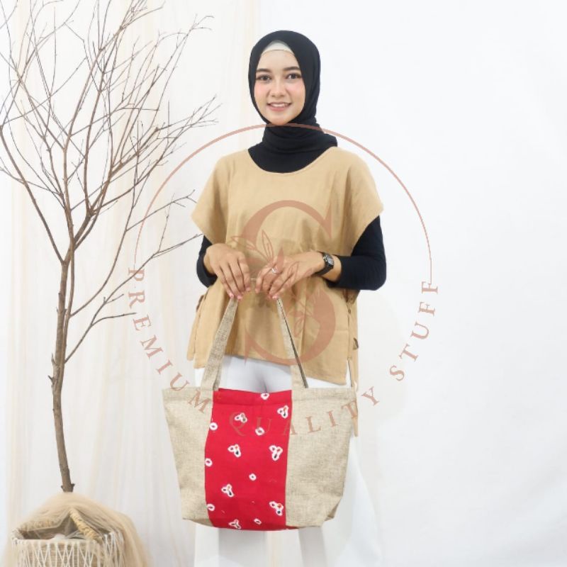 Tas Totebag Tote Bag Jinjing Bahan Goni Davano Jumputan