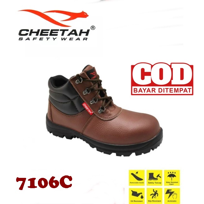 Sepatu Safety Cheetah 7106C FREE Semir Sepatu Kiwi Poles Warna Coklat