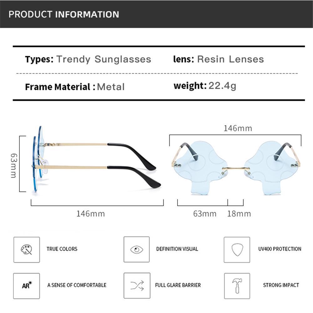 Kacamata Hitam Tanpa Bingkai Bentuk Jamur Transparan Gaya Retro Untuk Wanita