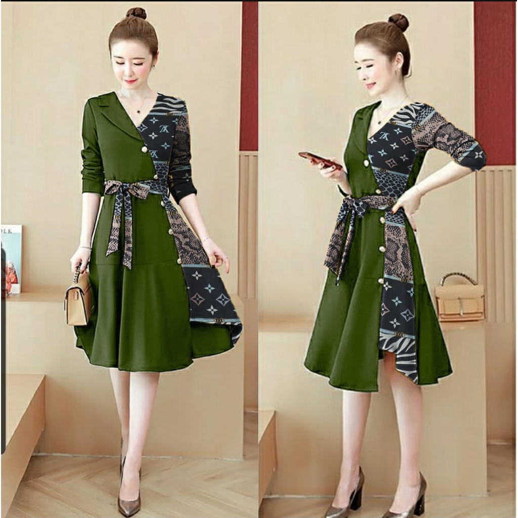 [HNFK] Dress Wanita Korean Style / Dress Agatha / Dress Kondangan Kekinian / Dress Motif / Pakaian Wanita Terbaru