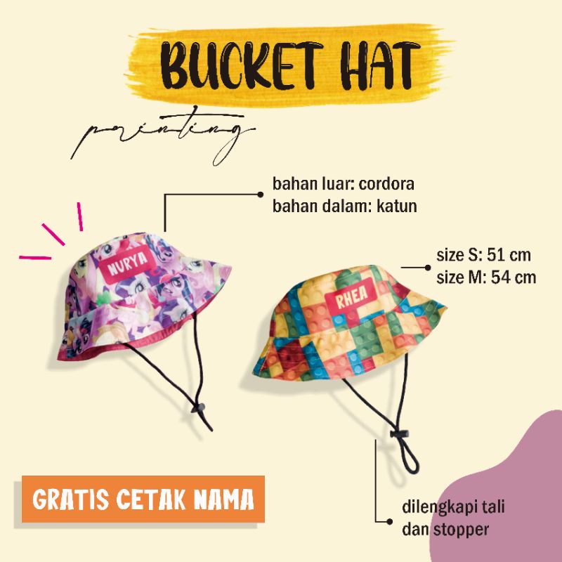 Bucket Hat Printing Gratis Cetak Nama Anak